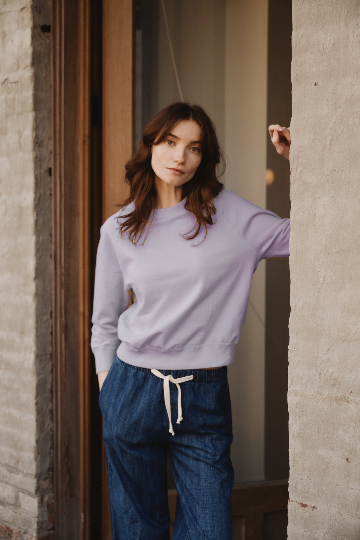 Boyville 3/4 sleeve sweatshirt in lavender, crew neck with ribbed cuffs and hem