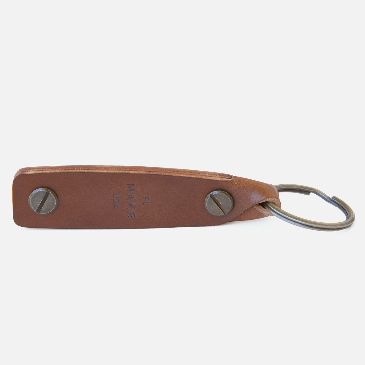 Natural leather key fob key chain with metal button and split key ring