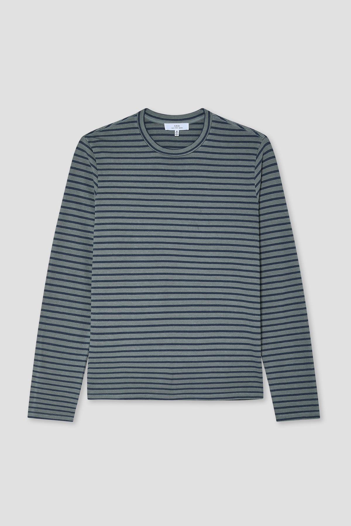 Teal-and-dark striped long-sleeve crew tee