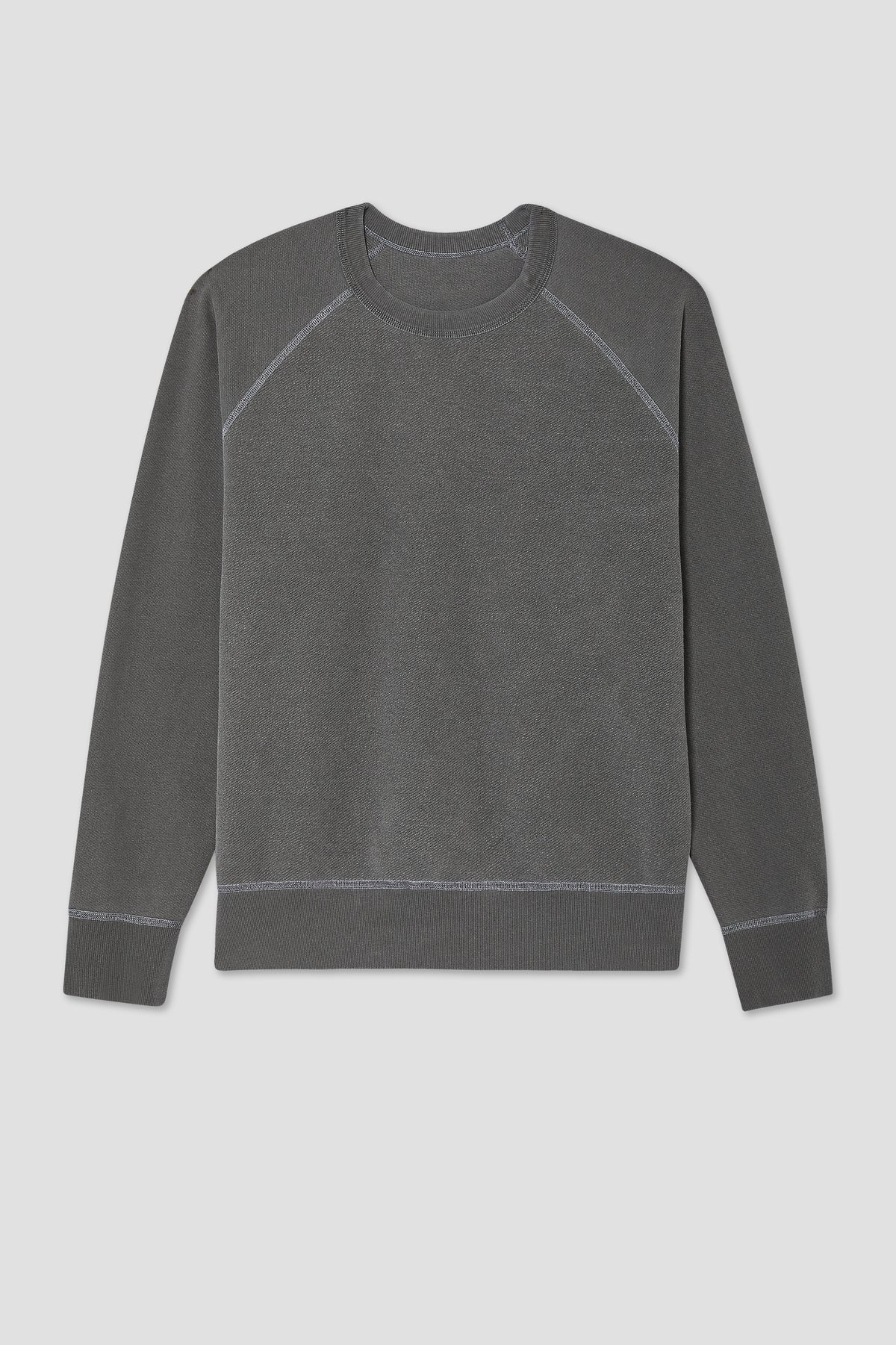 Crewneck reversible sweatshirt, dark gray with contrast stitching at seams and hem