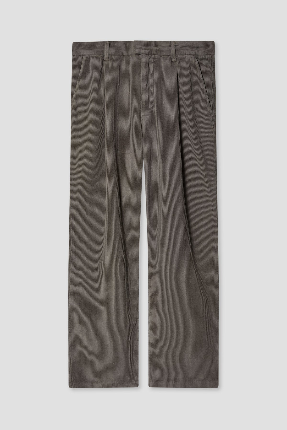 Wide wale corduroy pleated chino pants in dark charcoal