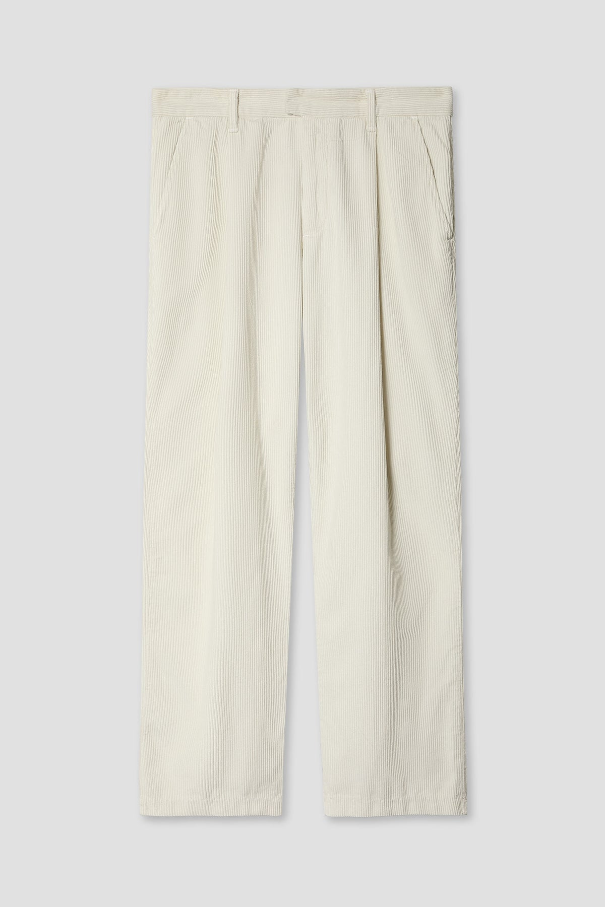Wide wale corduroy pleated chino pants in light cream