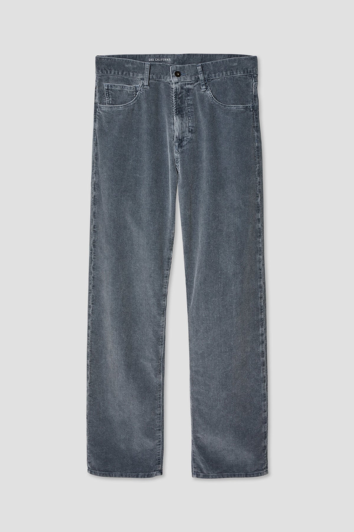 Medium blue 5-pocket cord jeans with button closure and front scoop pockets