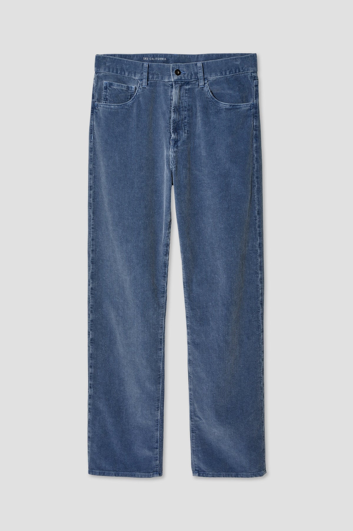 Deep blue 5-pocket cord jeans with front pockets and relaxed straight fit