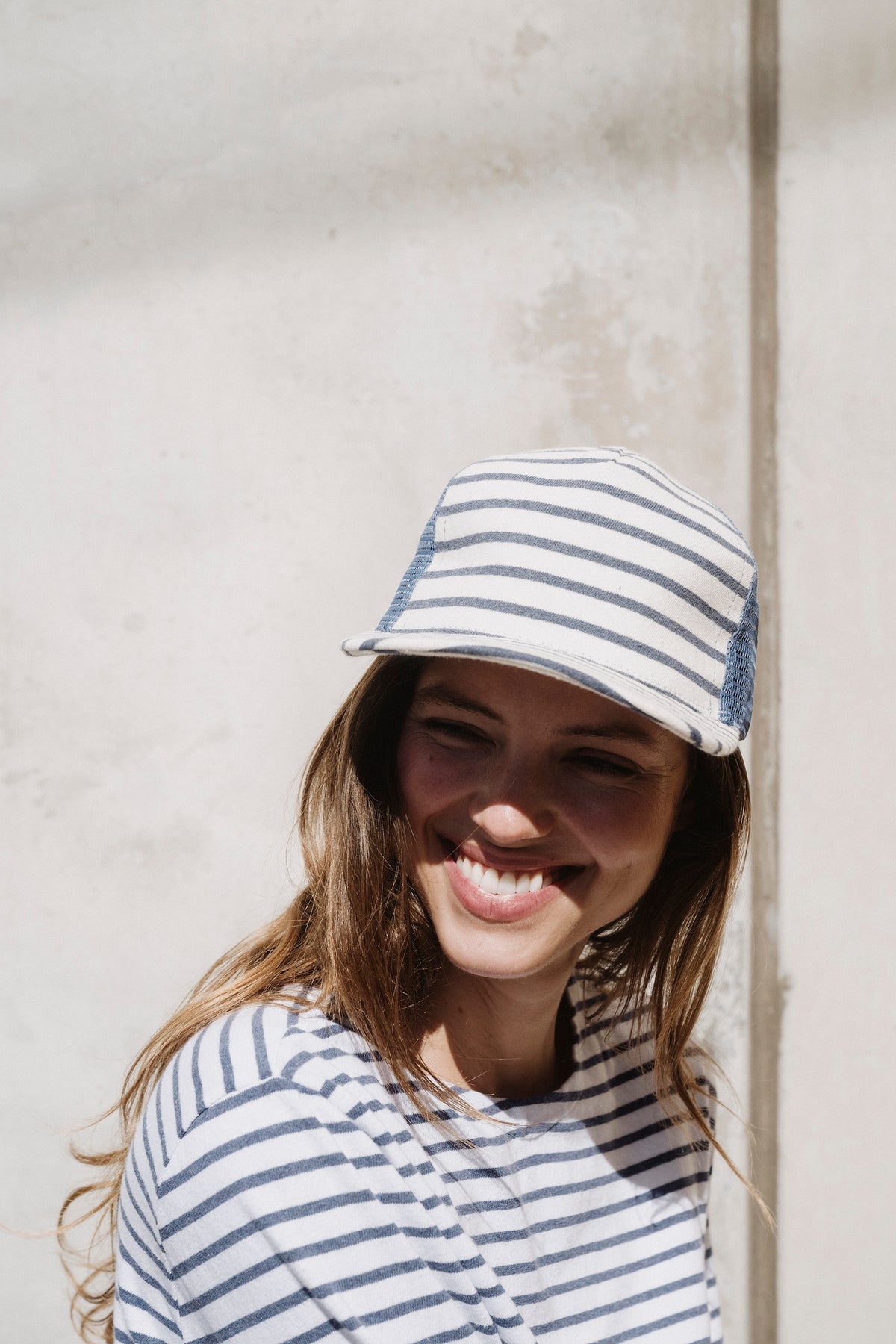 Cotton hemp stripe cap with navy front panel and low crown