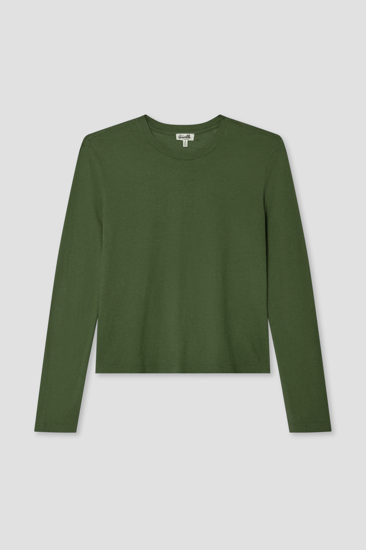 Dark green long-sleeve boy T-shirt with crew neck, pullover style