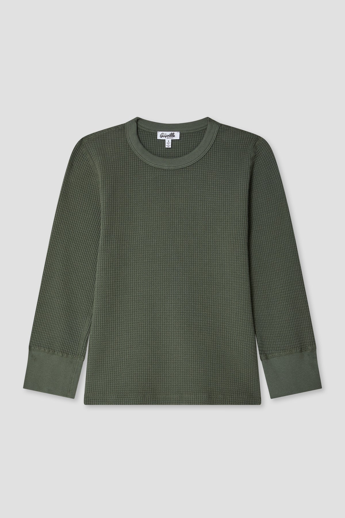 Basil green waffle-knit 3/4-sleeve tee with crew neck