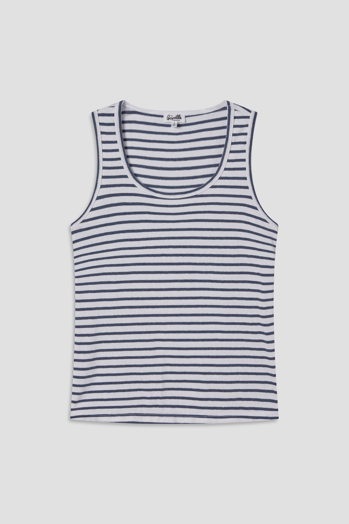 Boyville hemp stripe tank top, sleeveless with navy and white horizontal stripes