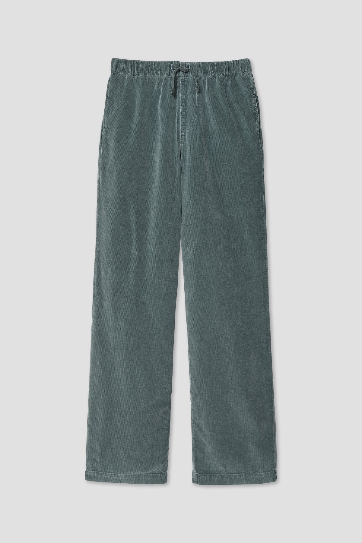 Boys easy cord pants in petrol green, elastic waist and drawstring front