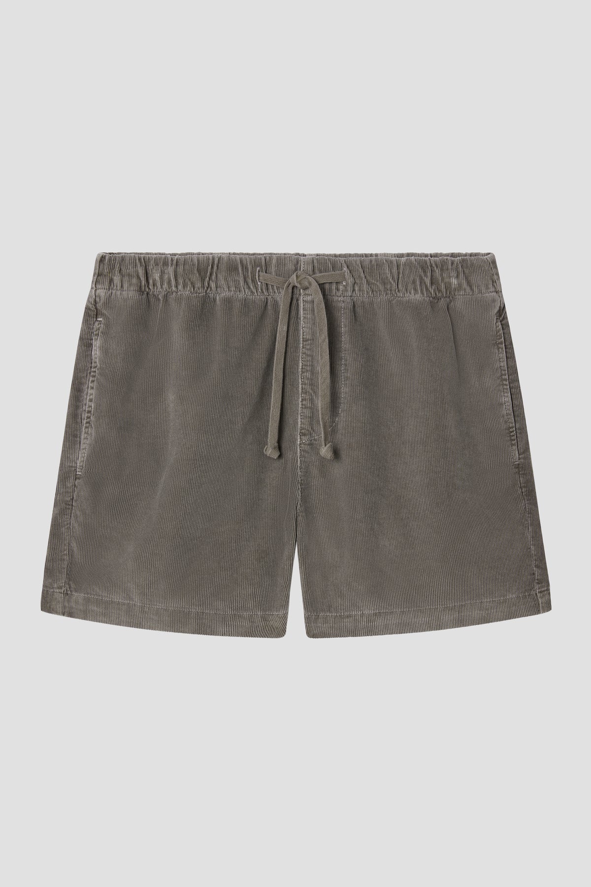 Boy’s corduroy easy shorts in medium gray, with drawstring and elastic waistband